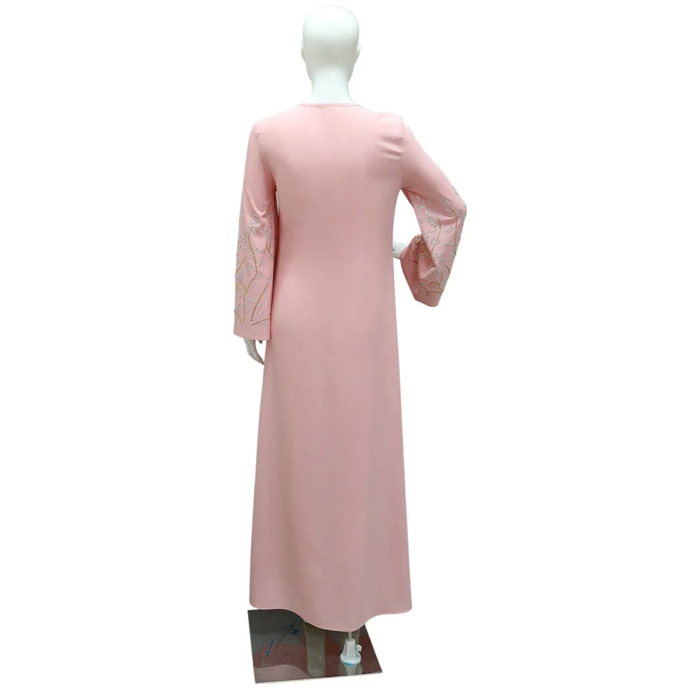 Fashion Eid Muslim Dresses for Woman 2025 New Diamond V Neck Straight Jalabiya Kaftan Islam Vestidos Arab Robe Ramadan Morocco