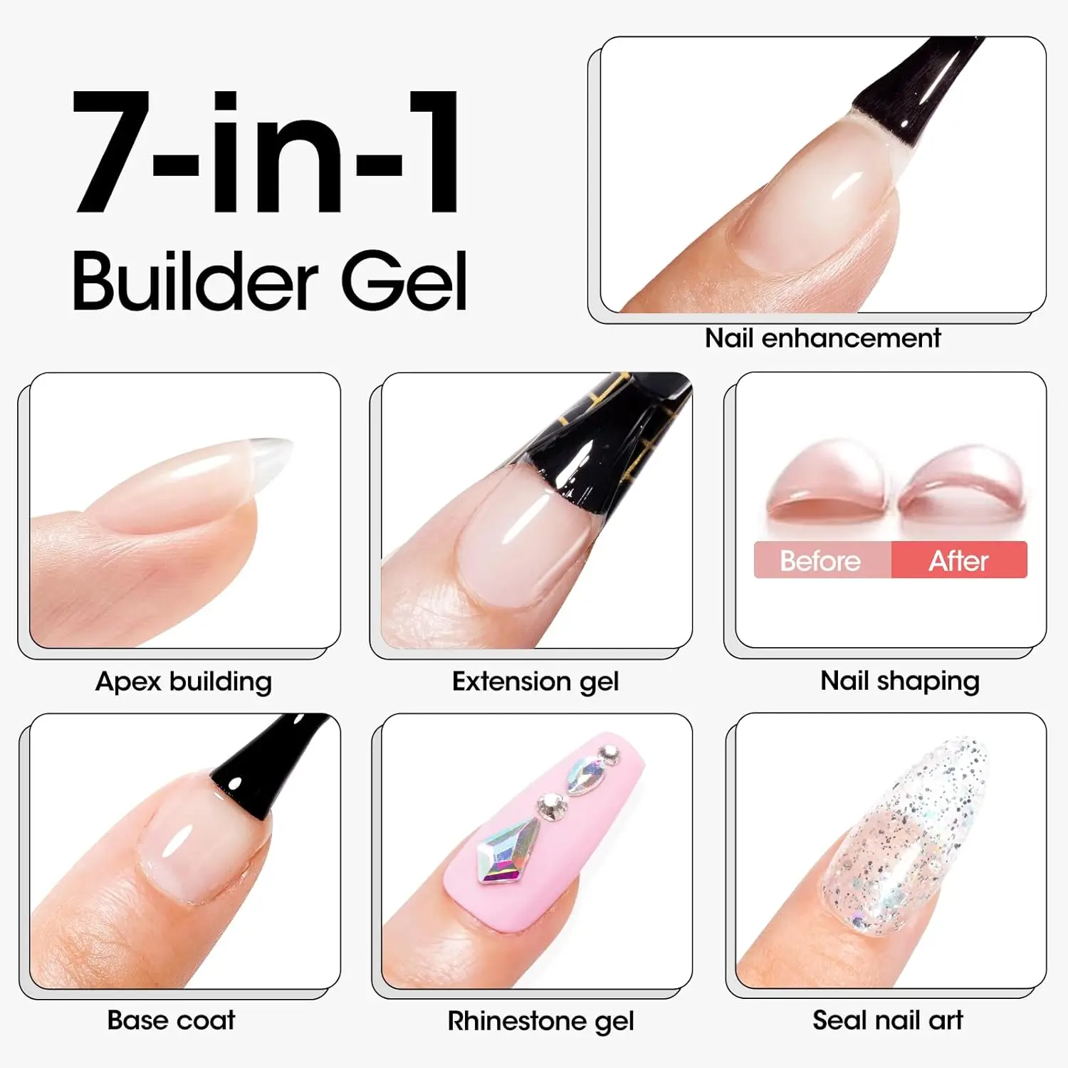 GELLEN Clear Builder Gel Nails Polish 7 in 1 Exetension for Thickening Sculpting Natural Nail Strengthener Supplies Art Home DIY