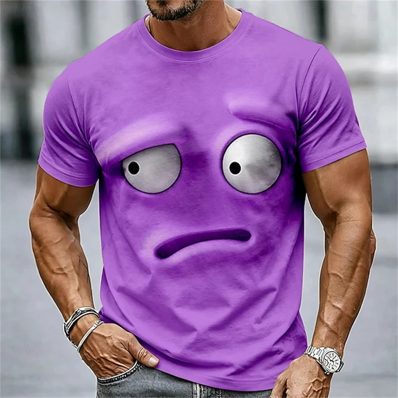 New Men Funny 3D Sad Face Print T‑Shirts Colorful Cartoon Expression Graphic Short Sleeve Tee Casual Tops For Streetwear Daily