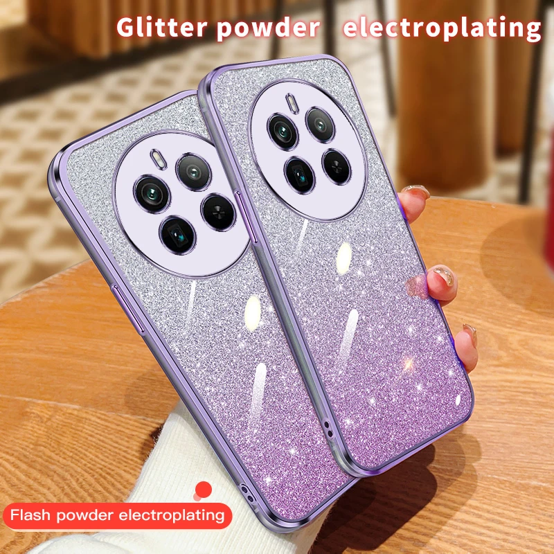 Electroplating Bling Star Sequins Transparent Phone Case For Realme 12 Plus 12 Pro Plus 5G Glitter Powder Sparkle Soft Cover