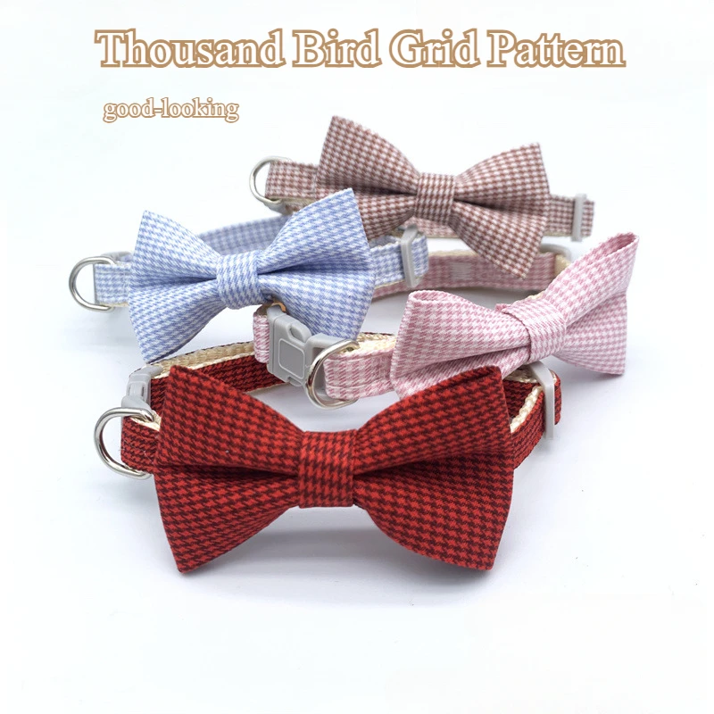 

Pet Thousand Birds Checkered Bow Cat Dog Collar Insert Buckle Pet Supplies