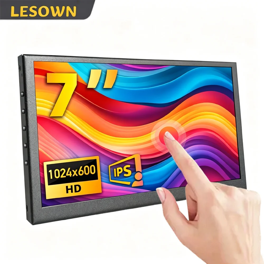 LESOWN Black Aluminum 7.0" Development Board Touch Monitor 16:9 HDMI Panel for Raspberry Pi Computing Devices