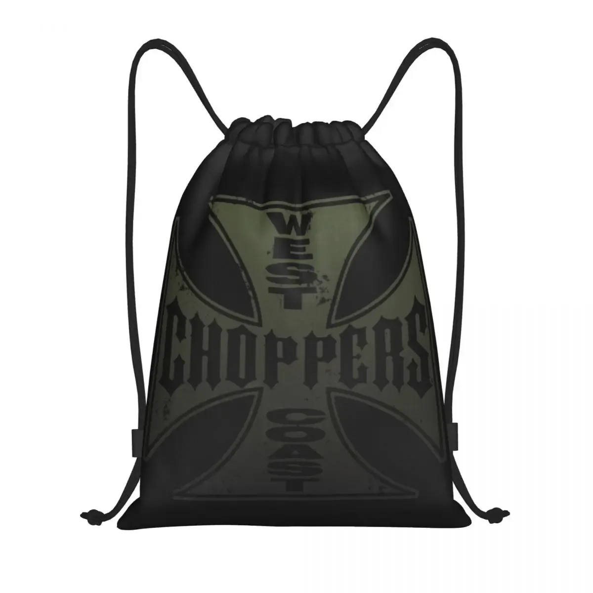 Custom West Coast Iron Cross Choppers Drawstring Bags Women Men Lightweight Sports Gym Storage Backpack