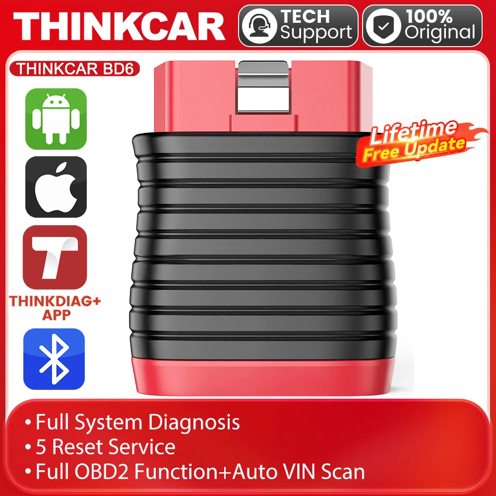 

THINKCAR BD6 obd2 сканер Bluetooth, проверка диагностического инструмента двигателя 5, сброс пожизненных бесплатных автомобильных инструментов