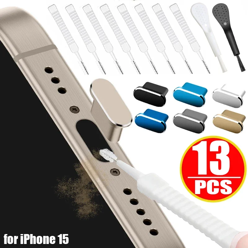 Anti-Clogging Cleaning Brush for IPhone 15/15 Pro/15 ProMax/15 Plus Metal Dust Plugs Anti-dust Charging Port Protective Cap