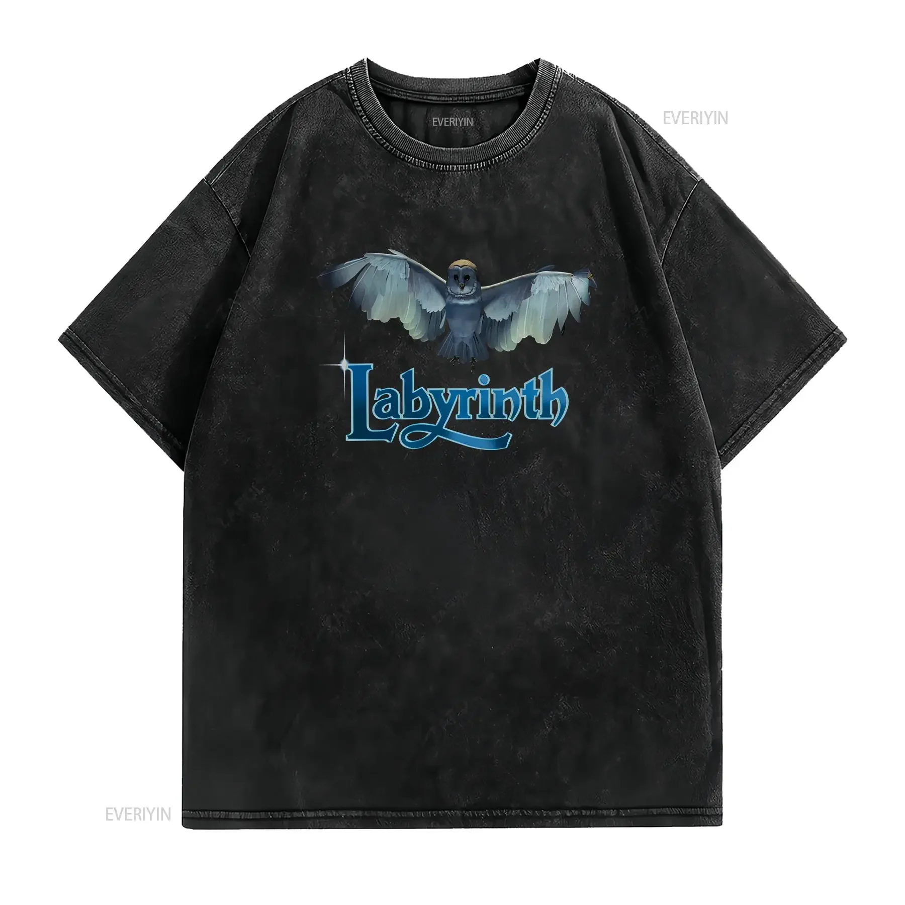 Labyrinth Title Sequence T Shirt Mens Licensed Classic Movie Owl King Black vintage Washed streetwear Unisex Comfortable