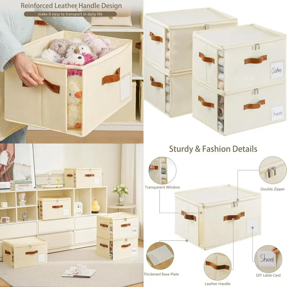 

Набор из 4 больших складных контейнеров для хранения с крышками и прозрачным окошком для организации шкафа