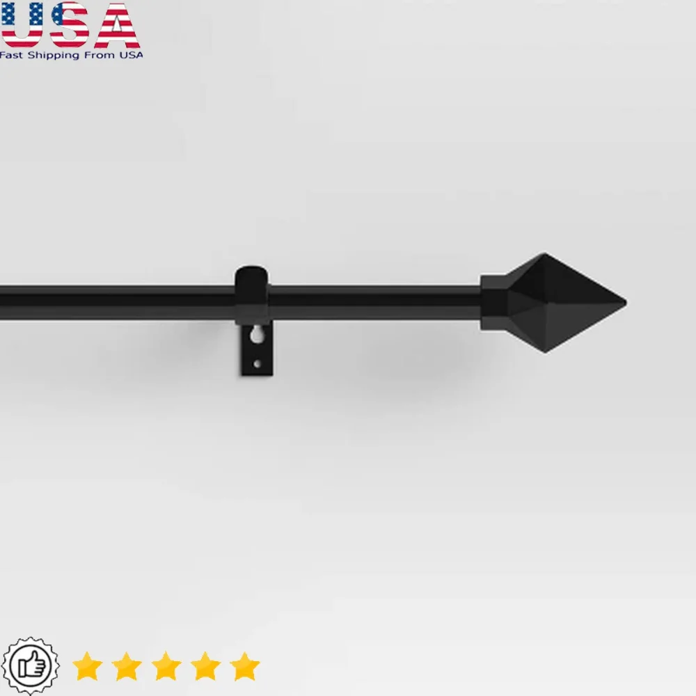 

Adjustable Black Metal Curtain Rod with Faceted Pyramid Finials Includes Mounting Hardware 28-48 Inches 4 Pieces