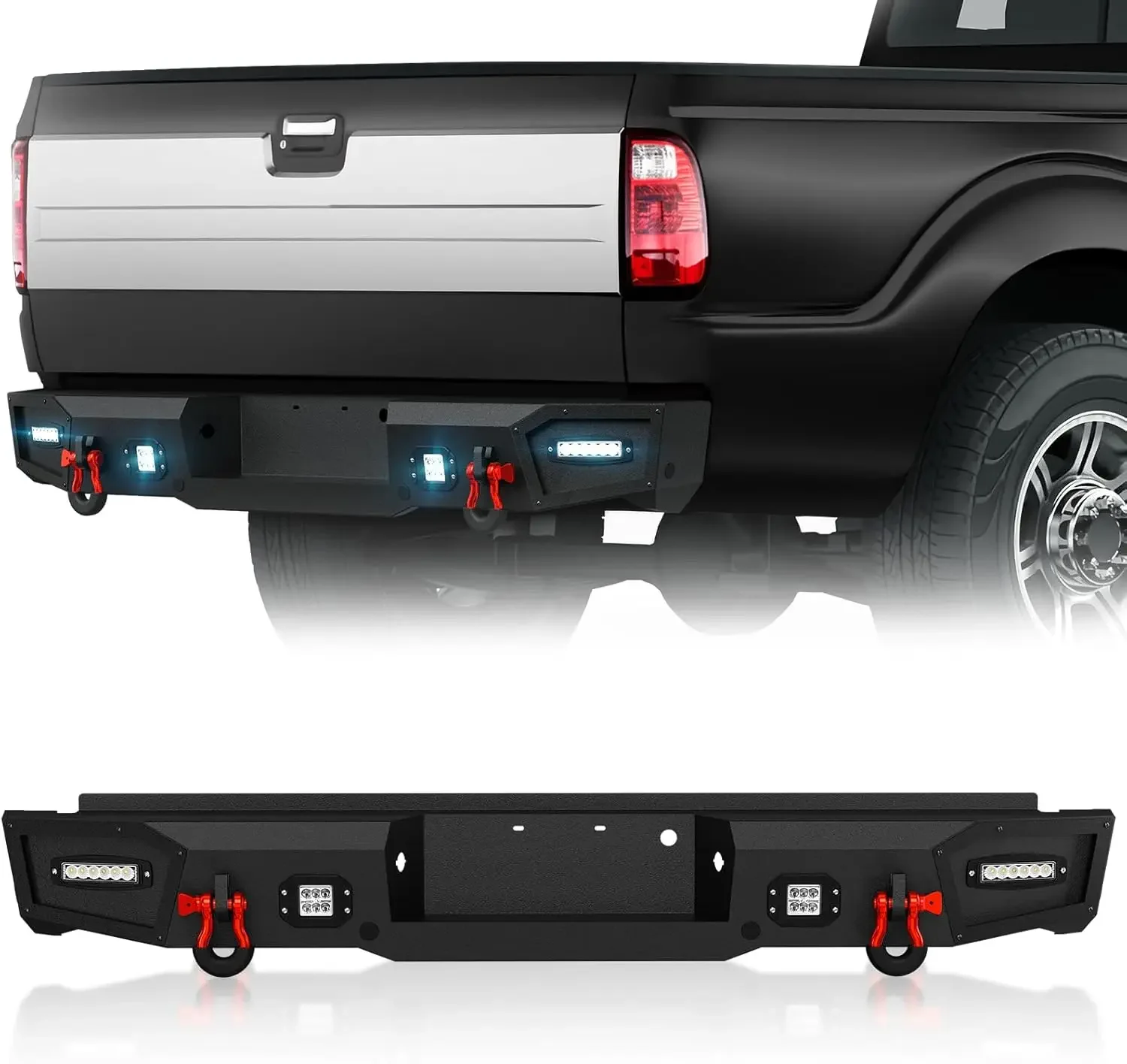 Rear Step Bumper Compatible with 1999-2016 3rd Gen Ford F250 F350 F450 Super Duty Pickup Truck Bumper Consists of 4 x LED Lights