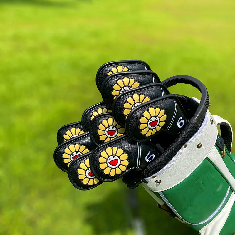 Flower Golf Iron Cover Cover Irons Club embroidery Leather Golf Head Cover Golf Accessories 10 Piece Set