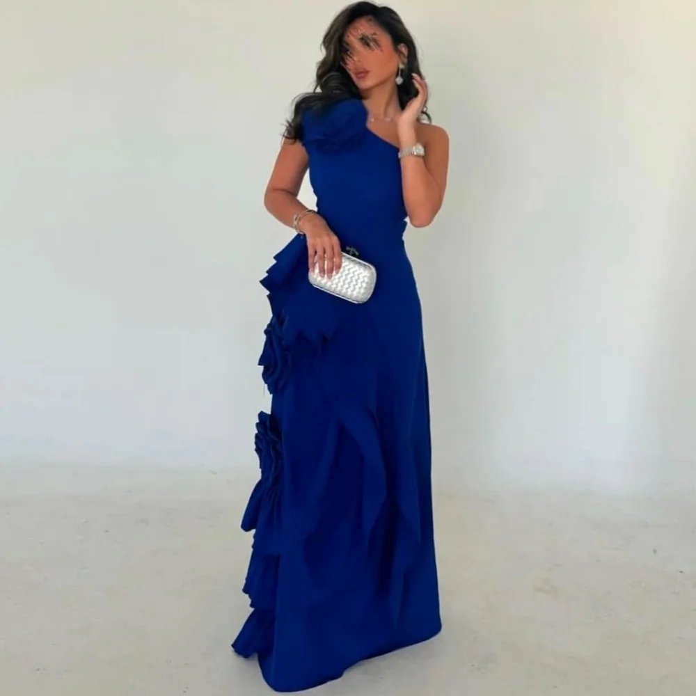 

Customized High Quality Fashion Jersey Handmade Flower Straight One-shoulder Long Dresses Bespoke Occasion Dresses Elegant Retro