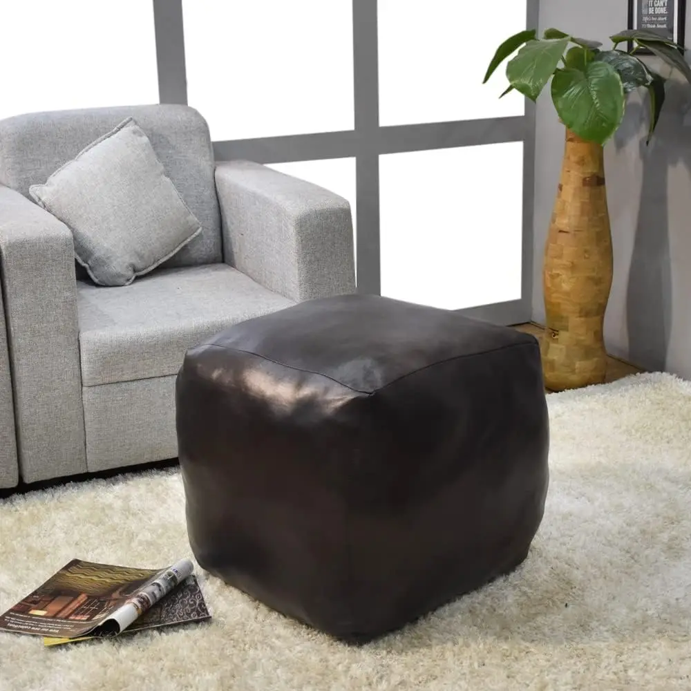 

Square Shaped Goat Leather Handmade Eco-18" x 18" x 18", Recycled Cotton Filled Stuffed Seating PF12