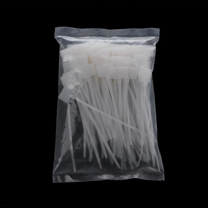 100 Pcs White Plastic Nylon Mark Tags Label Sticker Cable Zip Ties 2x11cm