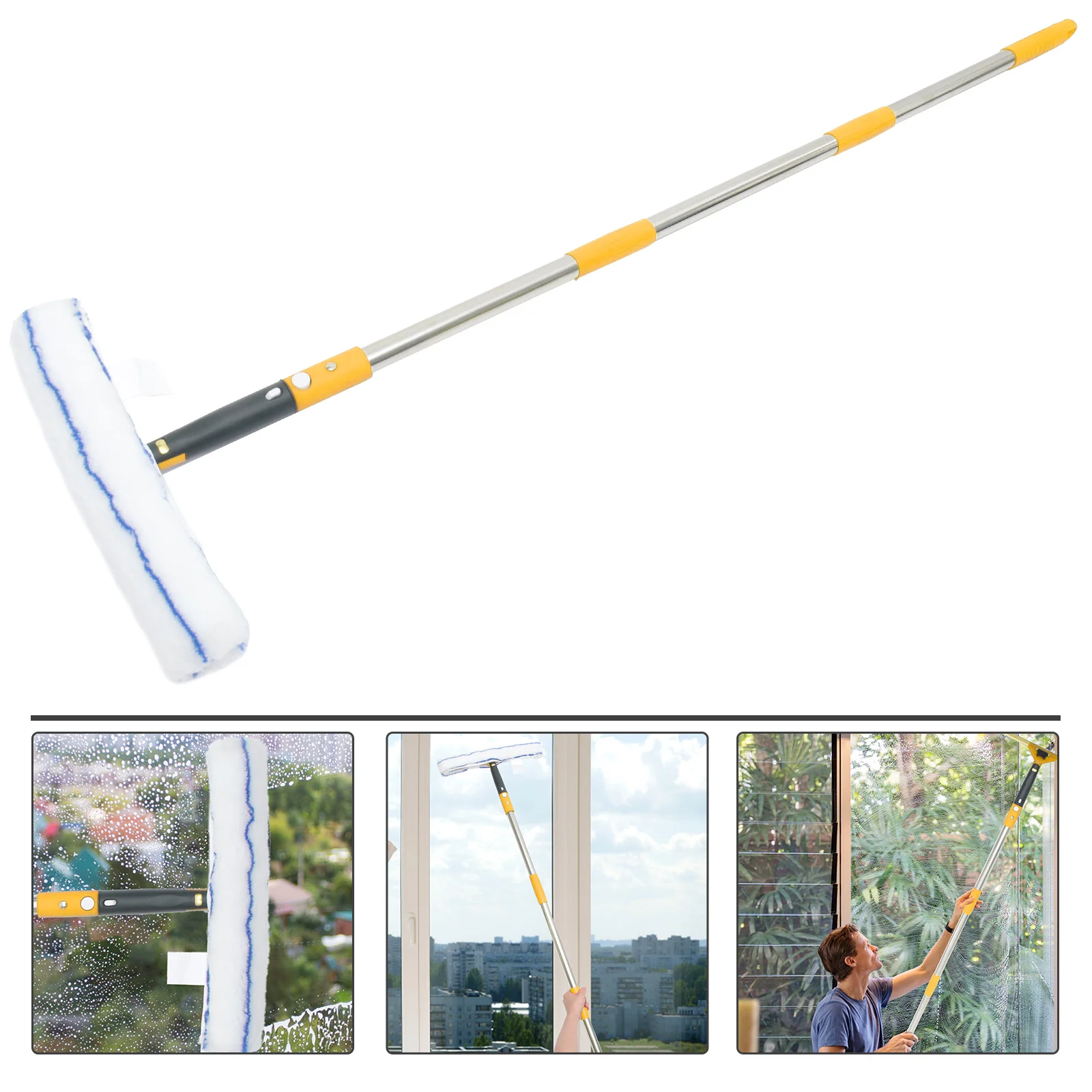 

1 pc Glass Cleaning Squeegee Set Stainless Steel Ergonomic Handle Yellow Multi Purpose Window Shower Door Car for Home