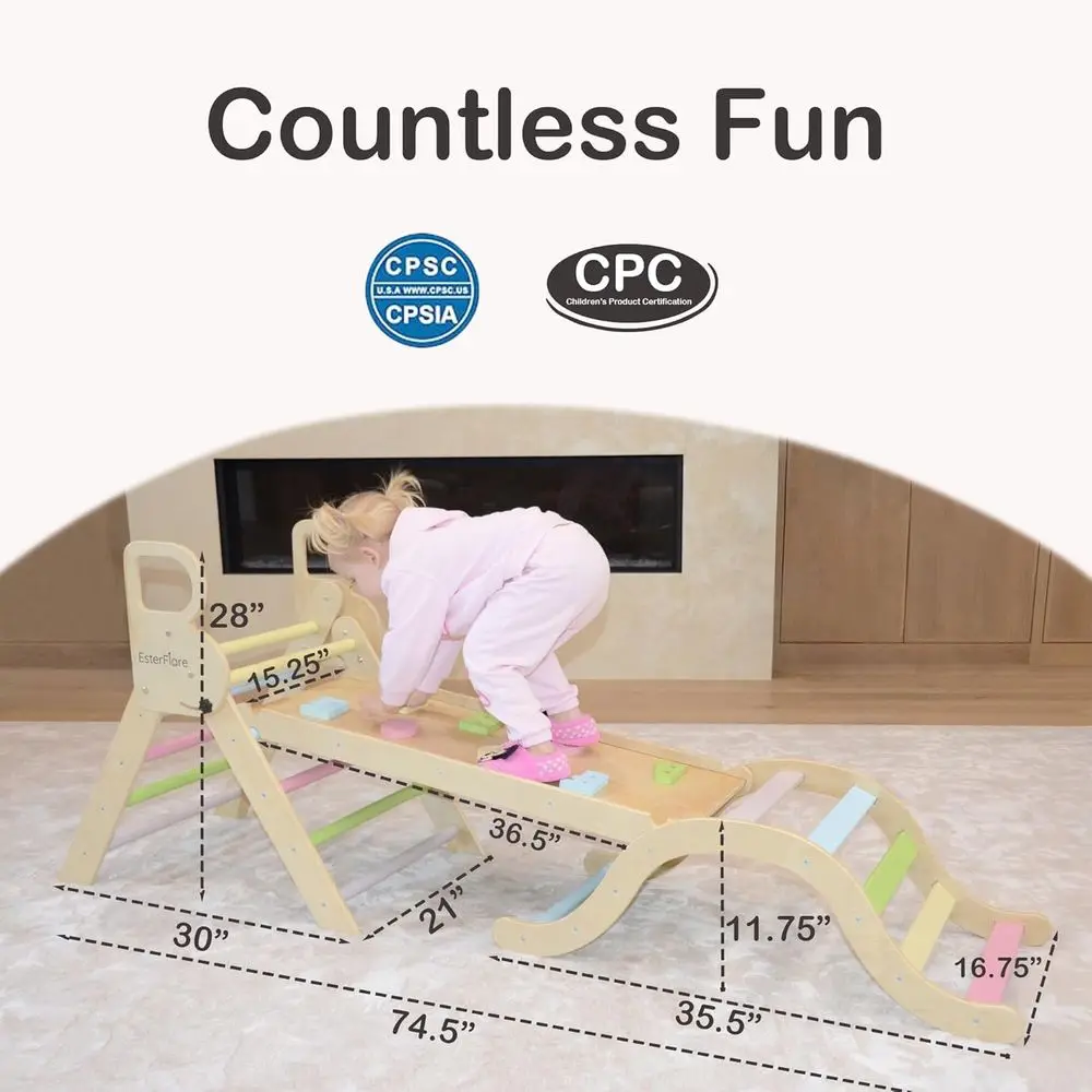 Ensemble Triangle Pikler 7 en 1, jouets d'escalade pour tout-petits, salle de sport dans la Jungle intérieure Montessori avec toboggan, arc, rampe et échelle, en bois I