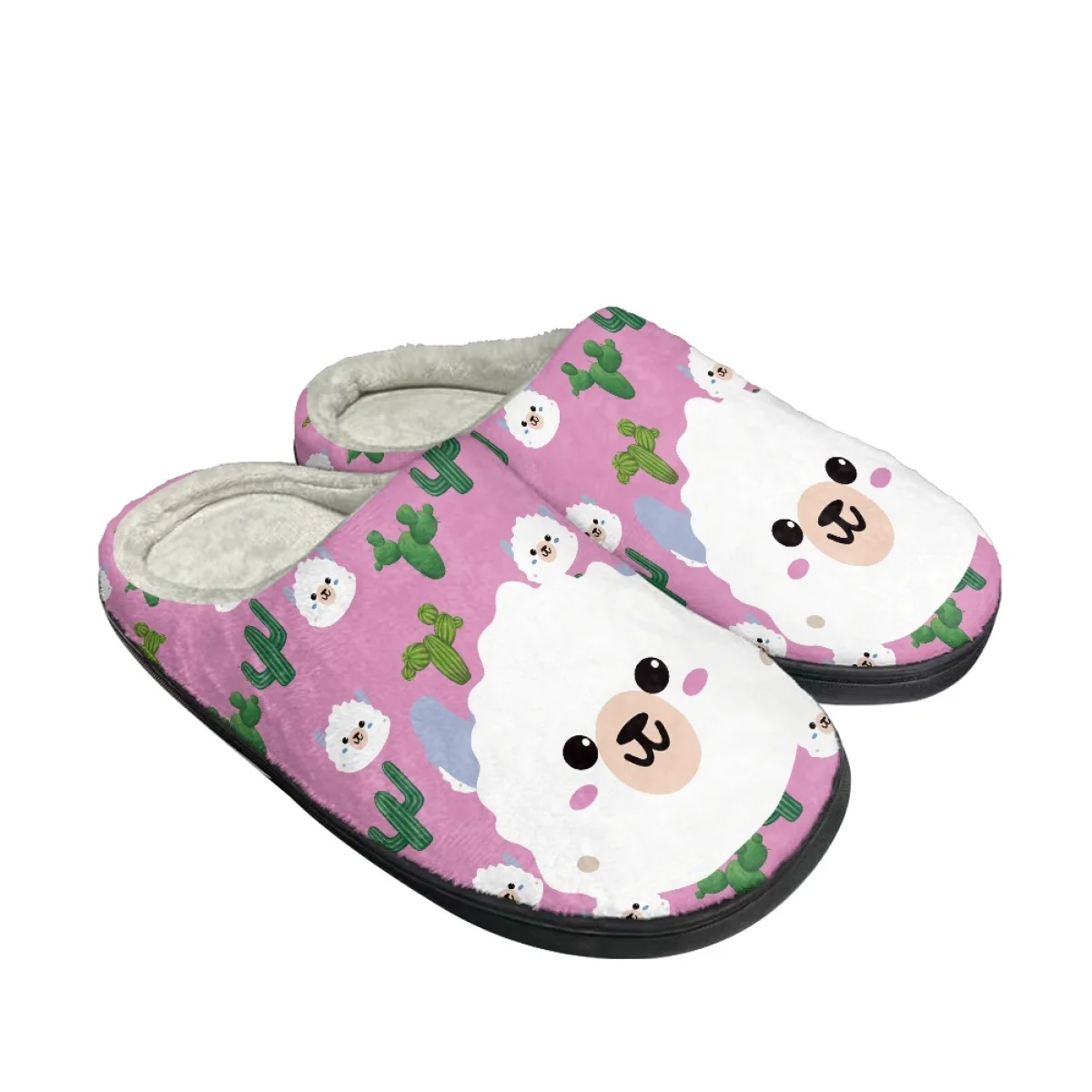 Cute White Cartoon Sheep Cactus Woman Autumn Winter Cotton Slipper Wear-Resistant Fashion Non-Slip Indoor Keep Warm Plush Shoes