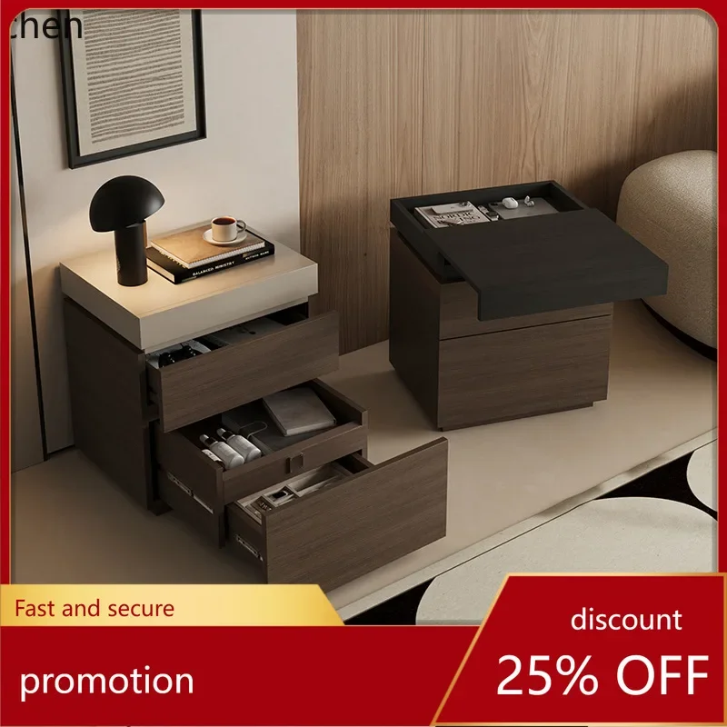 HT Bedside Table Home Bedroom Solid Wood Multi-Functional Hidden Compartment with Concealed High-End Storage Cabinet