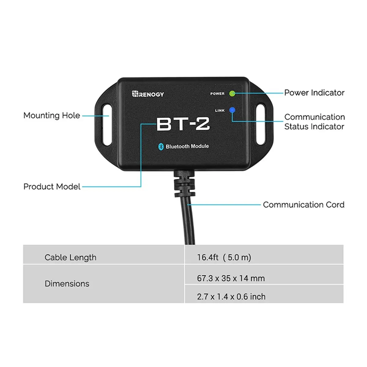 THANKSGIVING DAY Renogy BT-2 Bluetooth Module RJ45 Communication Port Wirelessly Monitor Real-Time Insight-Precise Control