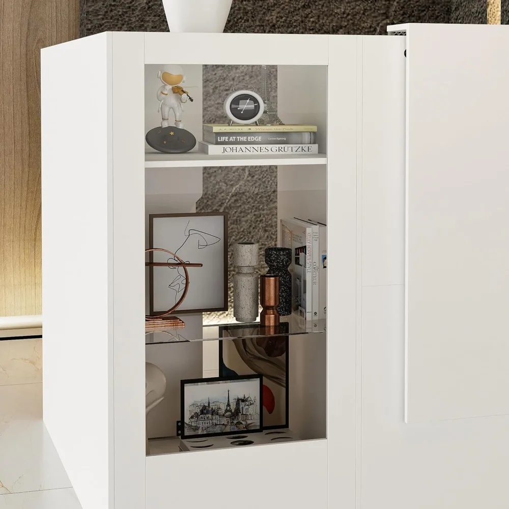 مكتب استقبال مع عداد، ضوء LED ملون، أرفف زجاجية أمامية ومفتوحة، عداد بيع بالتجزئة مع رف زجاجي قابل للتعديل #5