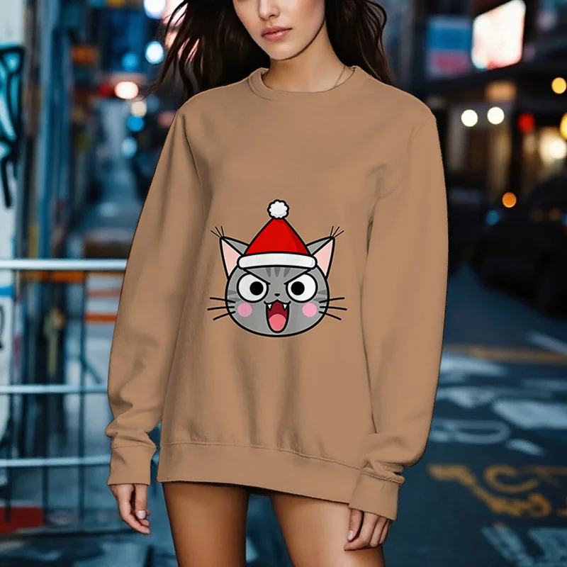 여성용 크루넥 레귤러 긴팔 프린트 스웨트셔츠, 출퇴근 및 쇼핑에 적합, 봄, 가을, 겨울 스타일