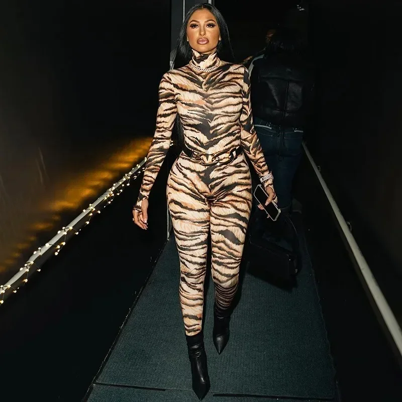 

GUWU модные леопардовые облегающие женские комбинезоны с длинными рукавами 2024, уличная одежда, осень с круглым вырезом, сексуальные цельные наряды для вечеринок в ночном клубе