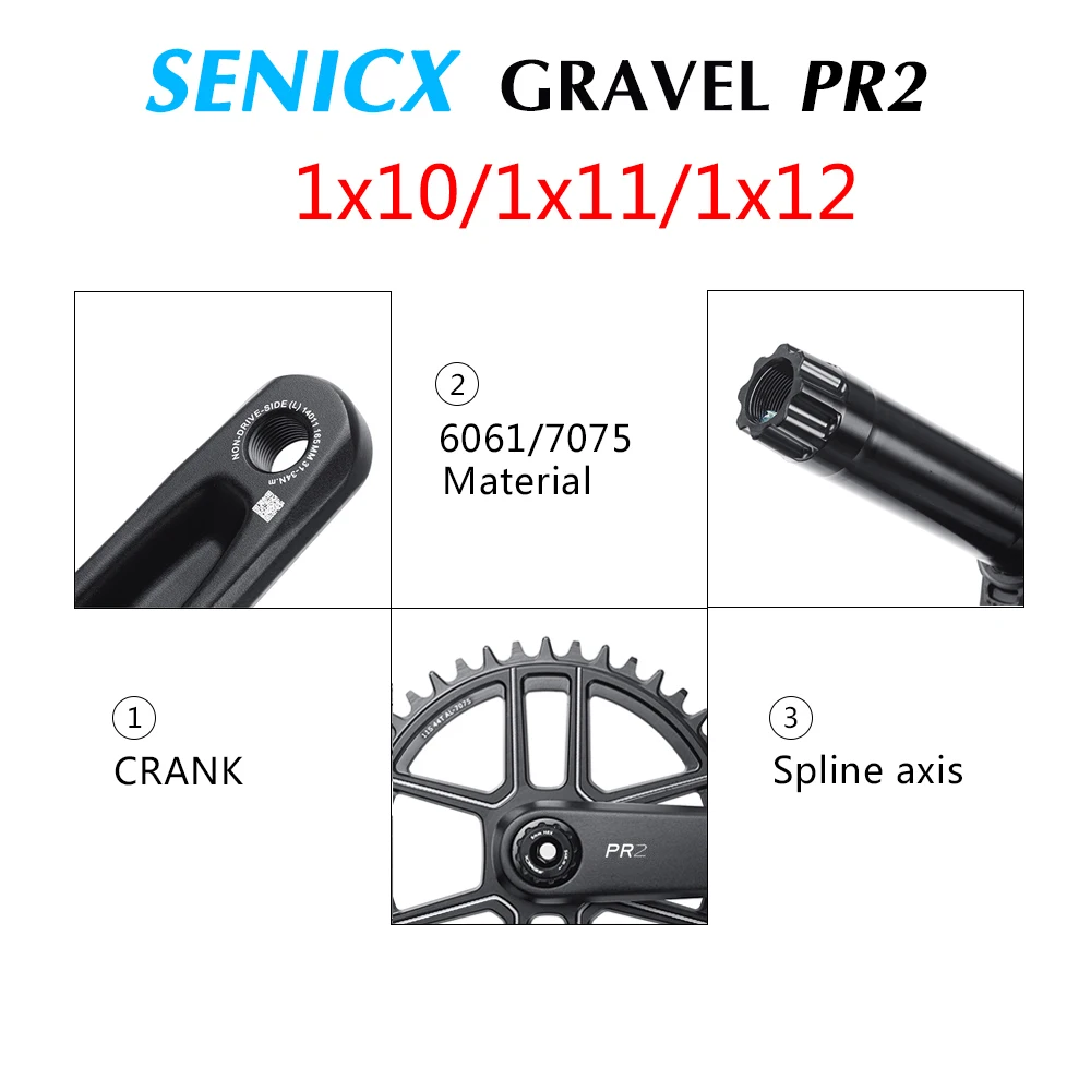 SENICX PR2 Gravel Bike Crankset 40T/42T/44T chainring 165mm 170mm 175mm Crank 10/11S Speed DUB