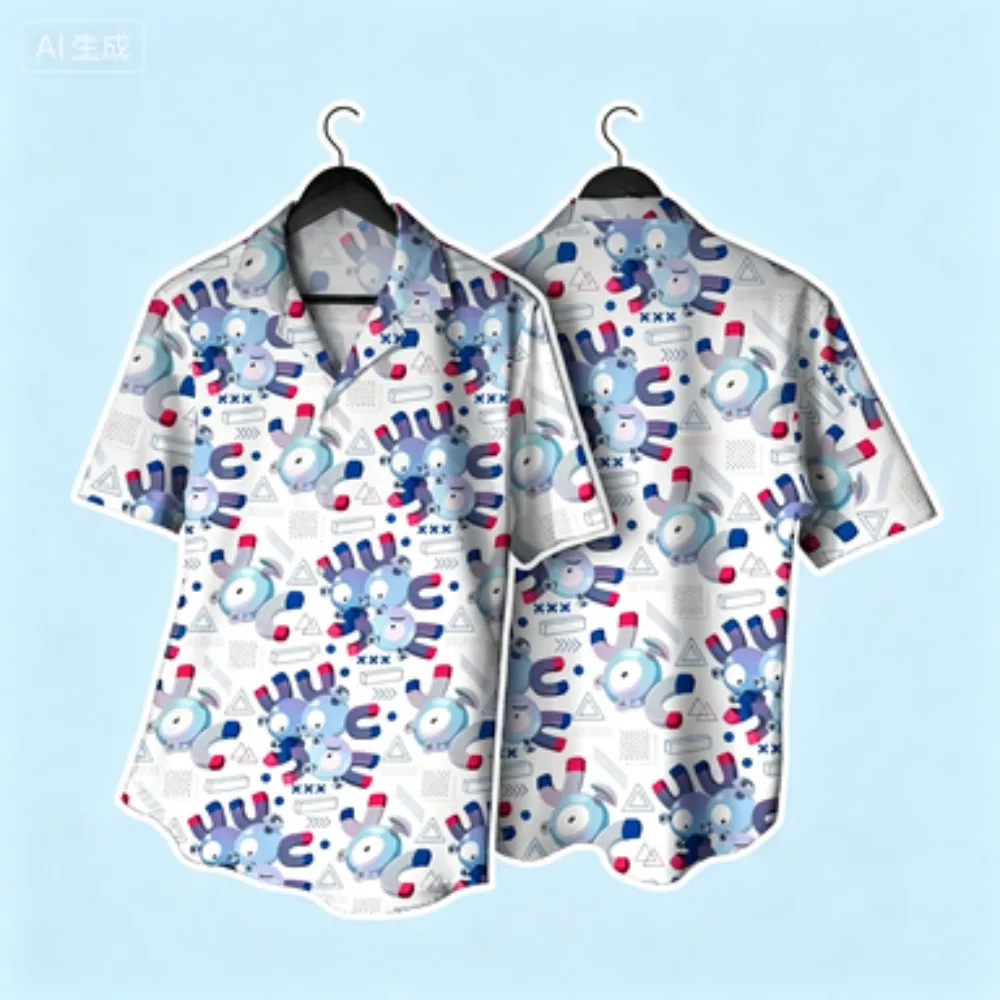 Summer Minimalist Line Geometric Floral Small Magnetic Monster Shirt Refreshing Men and Women Versatile Loose Short Sleeved Top