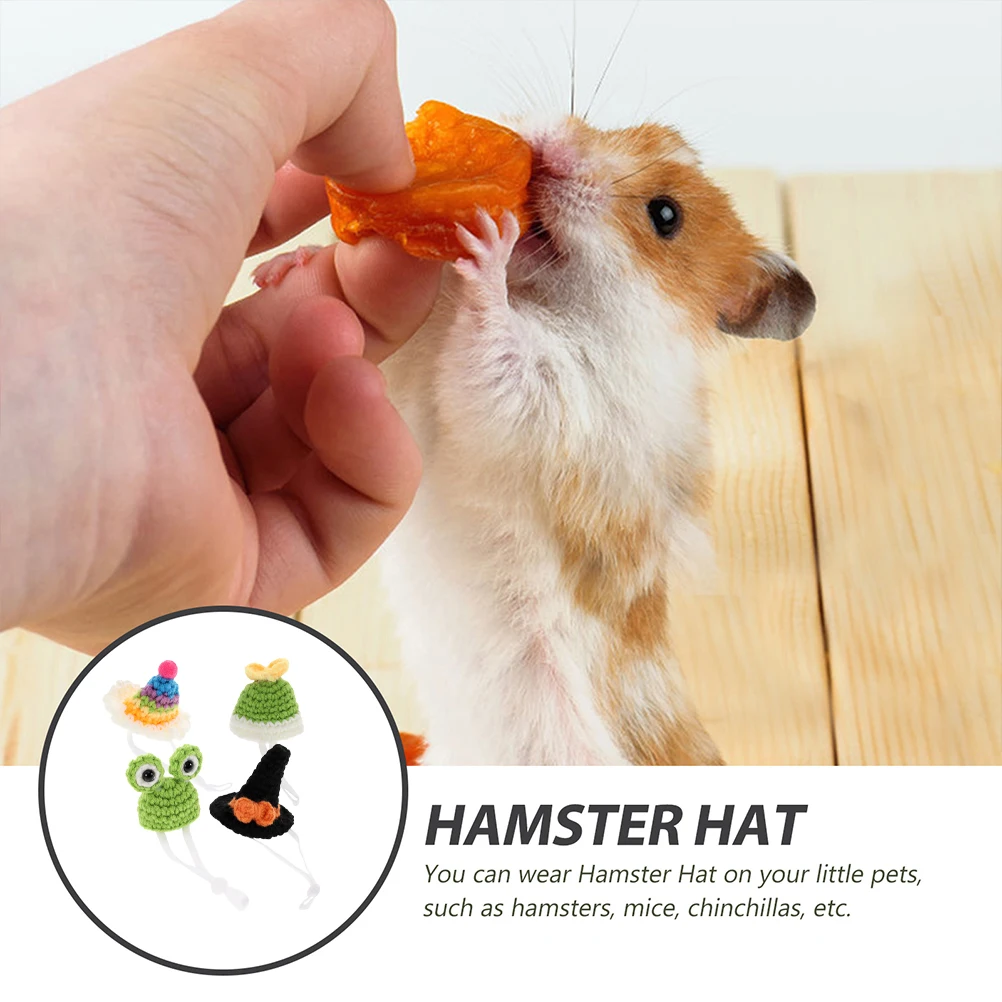 

4Pcs Small Animal Hat Adjustable Shoulder Straps Knitted Miniature Hamster Cute Accessories Christmas Photo Prop Tiny Hat Pet