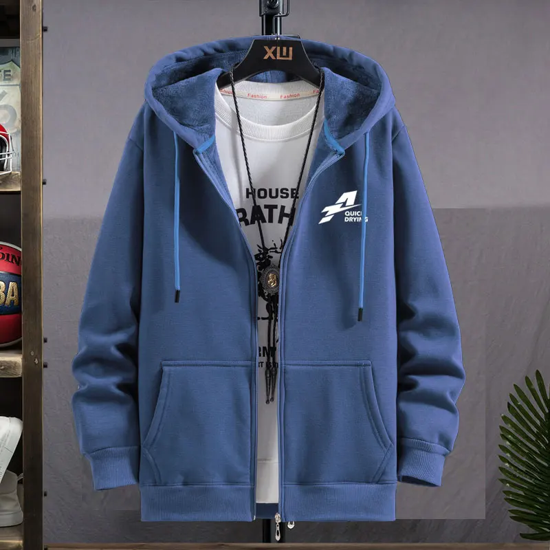 

Men's plus Size Cotton Hoodie Thickened Autumn Winter Casual Loose Fit Zipper Closure Fleece Lined Open Cardigan Jacket