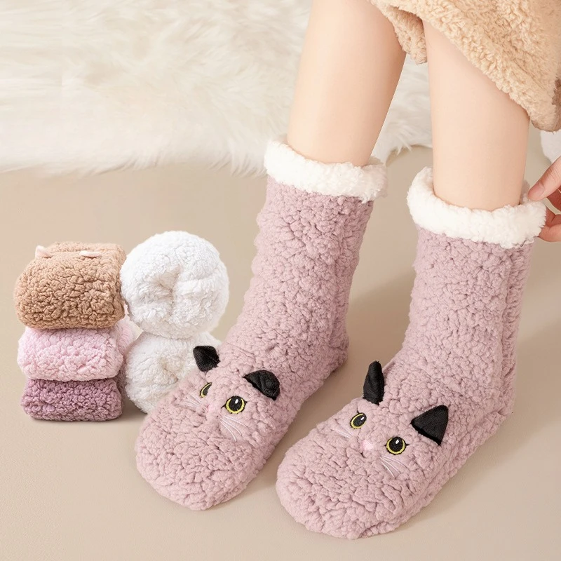 

Floor Adult Socks Indoor Autumn and Winter Foot Warmers Thickened Non-slip Lamb Wool Socks Fleece Thermal Socks