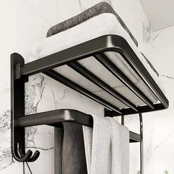 Space aluminum bathroom storage rack wall mounted towel rack black non perforated toilet towel rack toilet