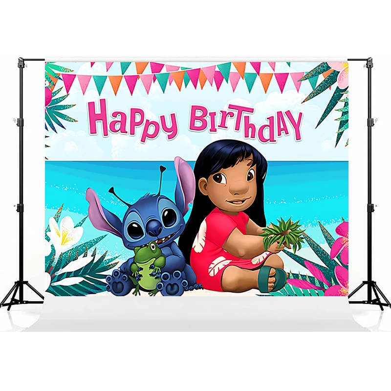 1set Cartoon Lilo&Stitch Theme Party Backdrops Kids Birthday Party Photo Decoration Photography Ocean Flower Background Decor