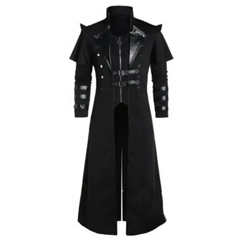

Sky04 Halloween Costume Medieval steampunk Orthopedic Pirate Costume For Adults Black Vintage Long Split Jacket Armor G44Gg！