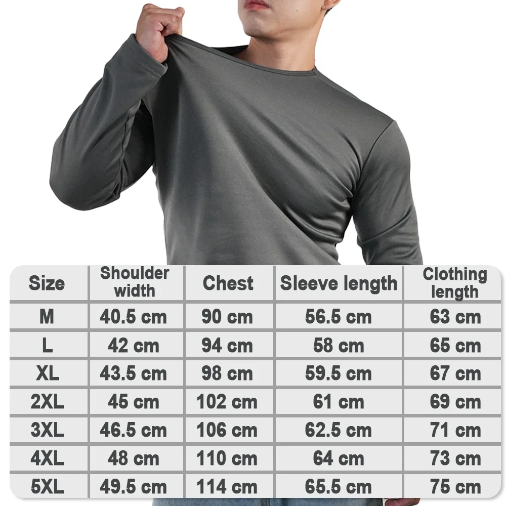 2pcs Winter Thermal Underwear Mens O Neck Bottoming Shirt Long Sleeved T Shirt Tops Solid Color Sweatshirt Large Size Undershirt