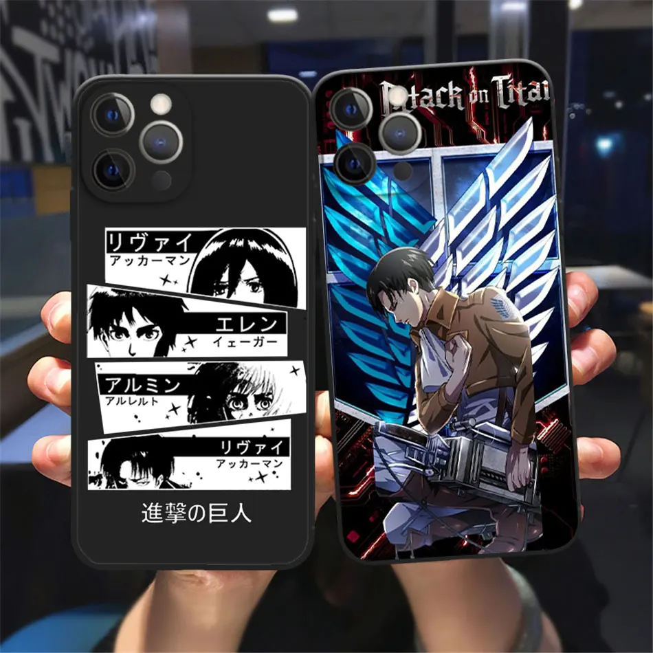 Funda de teléfono de moda de Anime Attack on Titan para iPhone 11, 12, 13 Pro Max, X, XR, XSMAX, X, 6s, 8, 7 Plus, 13, Mini, negra, suave, cubierta trasera de parachoques