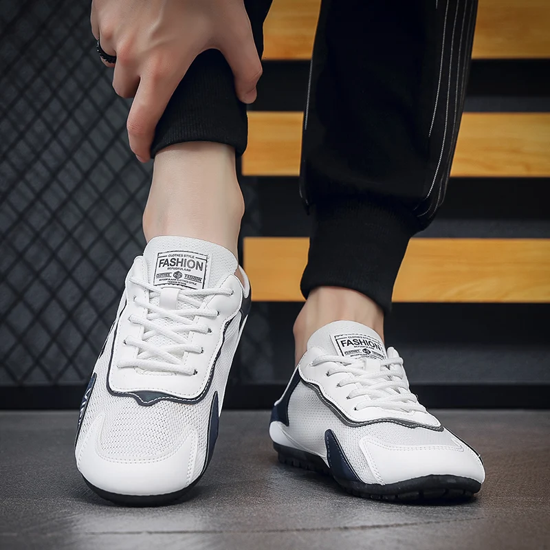 2023 New Fashion Style Shoes For Men lat-soled  Flat-bottomed Summer Breathable Thin Section Baotou Mesh Breathe Half Slippers