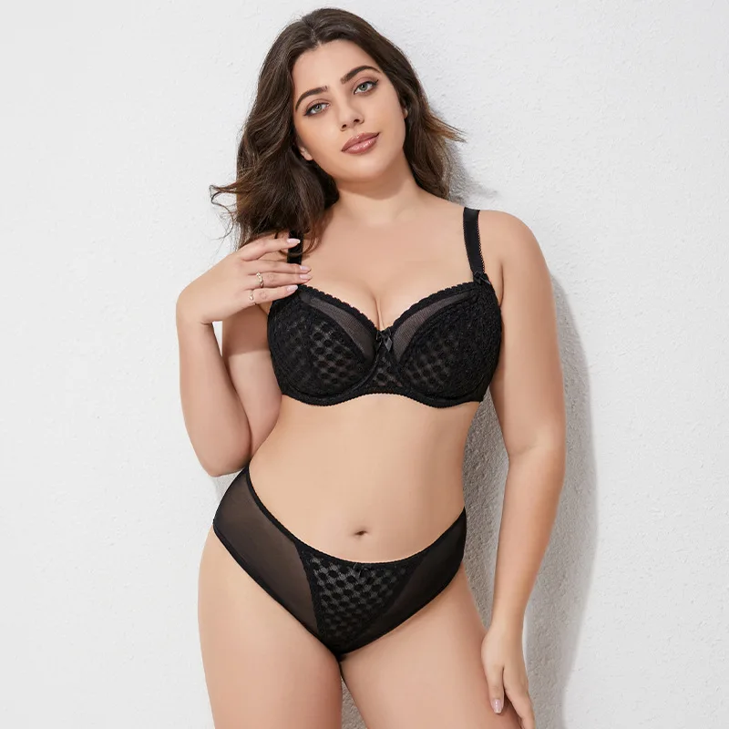 

plus Size Bra Set Women's Full Cup Thin Bubble Net Anti-Sagging Gathered Underwear Fat MM Bra Comfortable All Seasons Wear