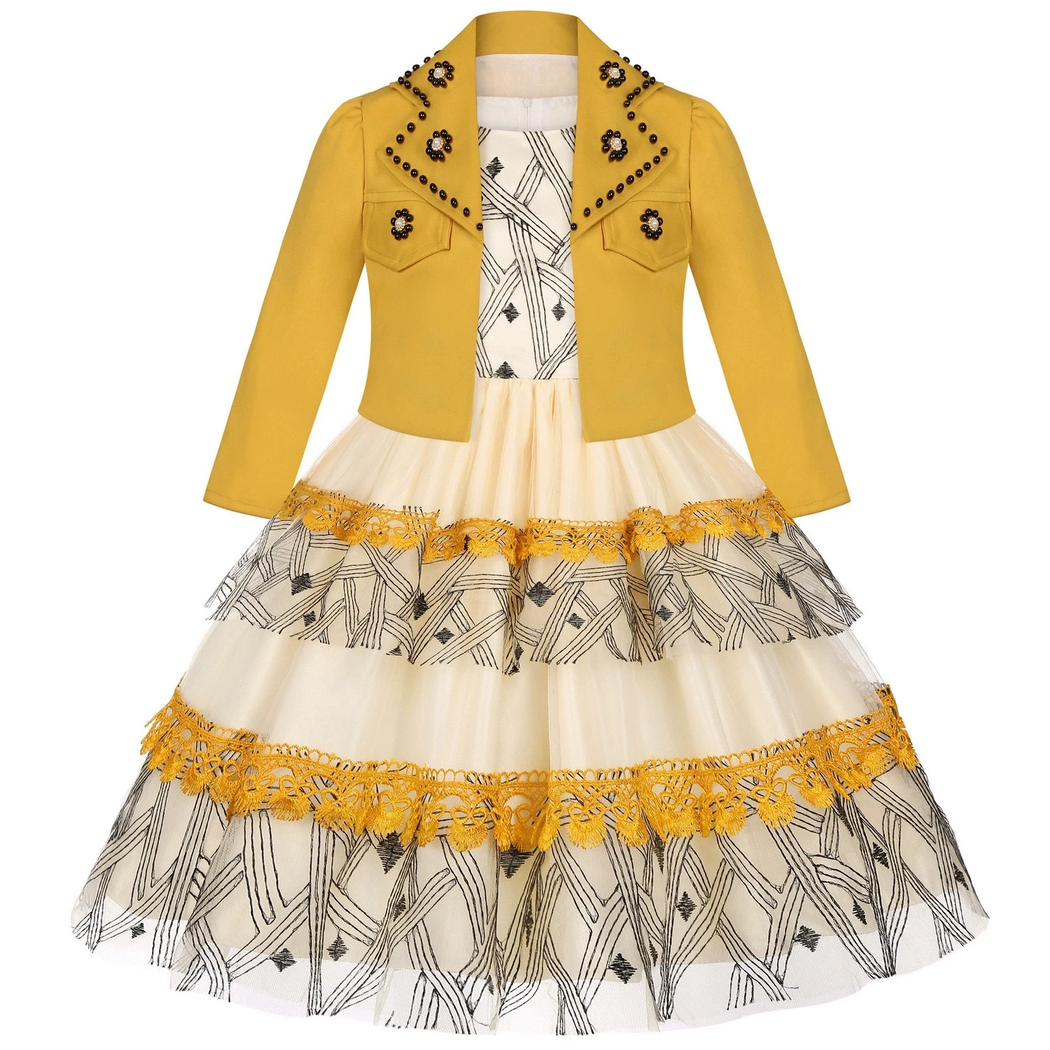 Teenagers Girls Dress Summer Sleeveless Princess Dress + Long Sleeves Jacket 2Pcs Piano Performance Gown 5-14 Years Kids Clothes
