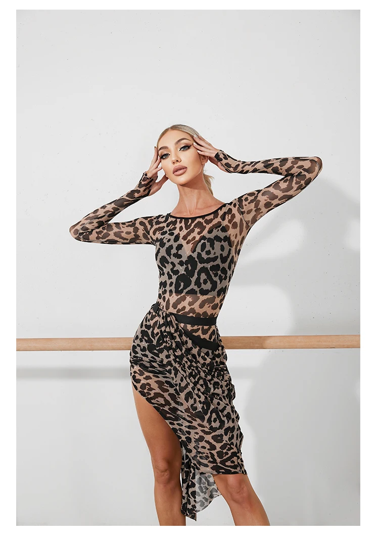 long black leopard green Latin Dance Dress latin dress Tango Dress Rumba ChaCha latin dresses woman zym 2263