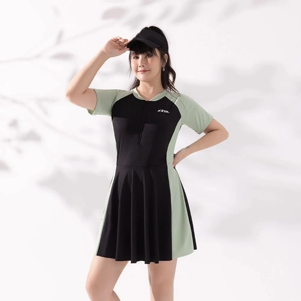 Beachwear Short Sleeve Swimsuit Loose Bikini Beachwear Clothings Women Bathing Suit Sun Protection Milk Ice Silk Swimwear Skirt