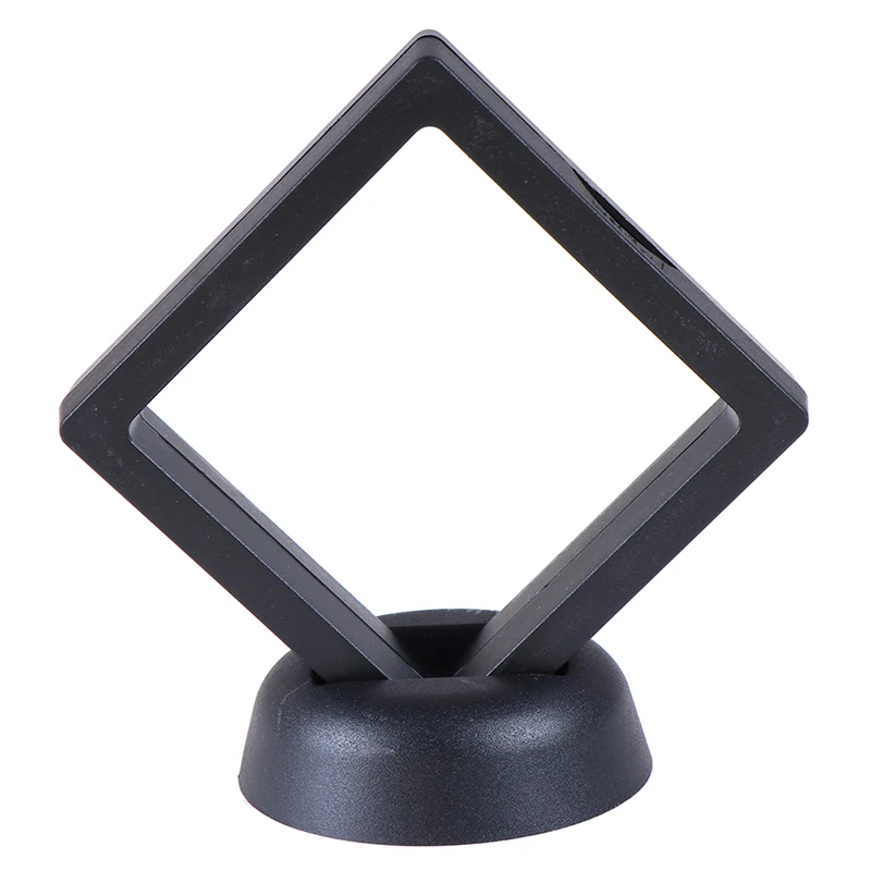 1 Set Black 70*70mm Black 3D Floating Jewelry Coin Display Frame Holder Box Case With Stand