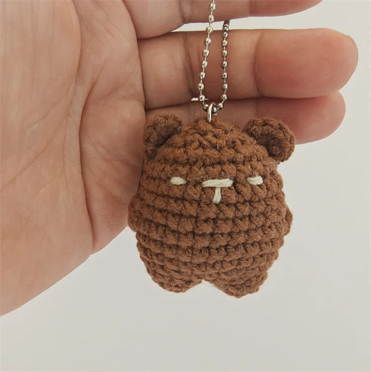 Mini Urso DIY Handmade Malha Chaveiro, Pingente Animal Bonito, Lã Tricô, Casal Presente, Mochila Decoração, Ins, Coreano