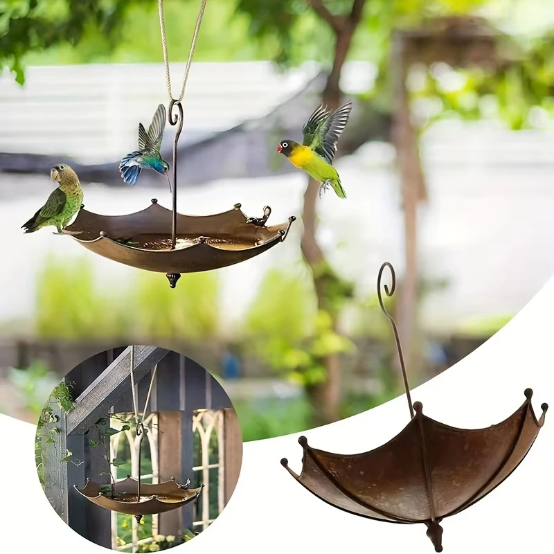 Umbrella-Shaped Bird Trough Hanging Bird Feeder Tray For Outdoors Metal Bird Bath Pond Or Drinker