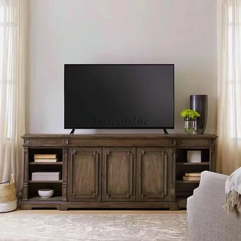 

04*American Country Oak TV Cabinet French Retro Old Art Storage North American Locker