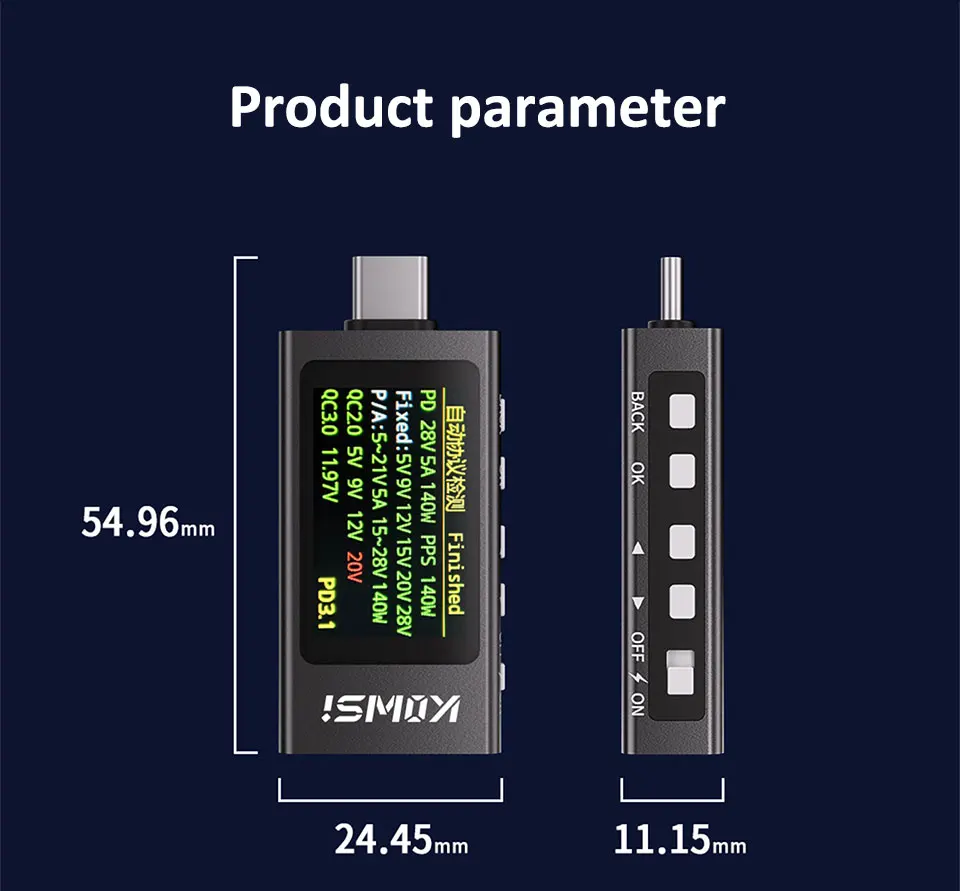 KWS-X1 4V-30V 12A Typ-C Tester Voltmeter Amperemeter TYPE-C Schnellladungserkennung Auslöser Kapazitätsmessung Rippelmessung – Detail 9