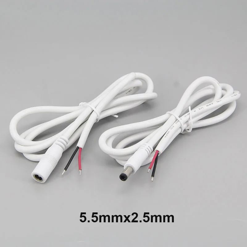 DC macho e fêmea conector cabo de extensão de alimentação, fio de cobre para câmera CCTV J17, 0.2m, 1m, 18awg, 5.5mm x 2.1mm, 2.5mm