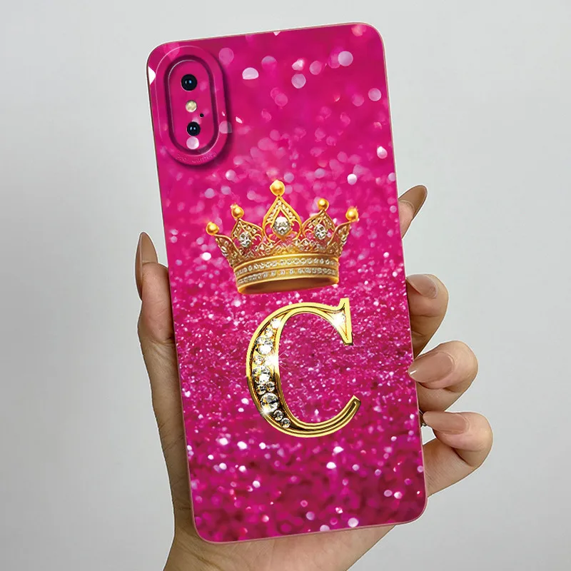 สำหรับไอโฟน เอ็กซ์เอส แม็กซ์/ไอโฟน เอ็กซ์/ไอโฟน เอ็กซ์เอส/ไอโฟน เอ็กซ์อาร์เคสโทรศัพท์คู่รักตัวอักษรเริ่มต้นแบบแฟชั่นเคสซิลิโคน TPU แบบนิ่ม