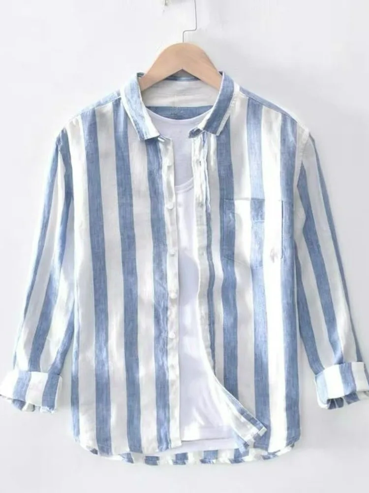 

Новая мужская рубашка весна-лето с цветными полосками, длинным рукавом, свободного кроя, больших размеров, модная, повседневная, универсальная.