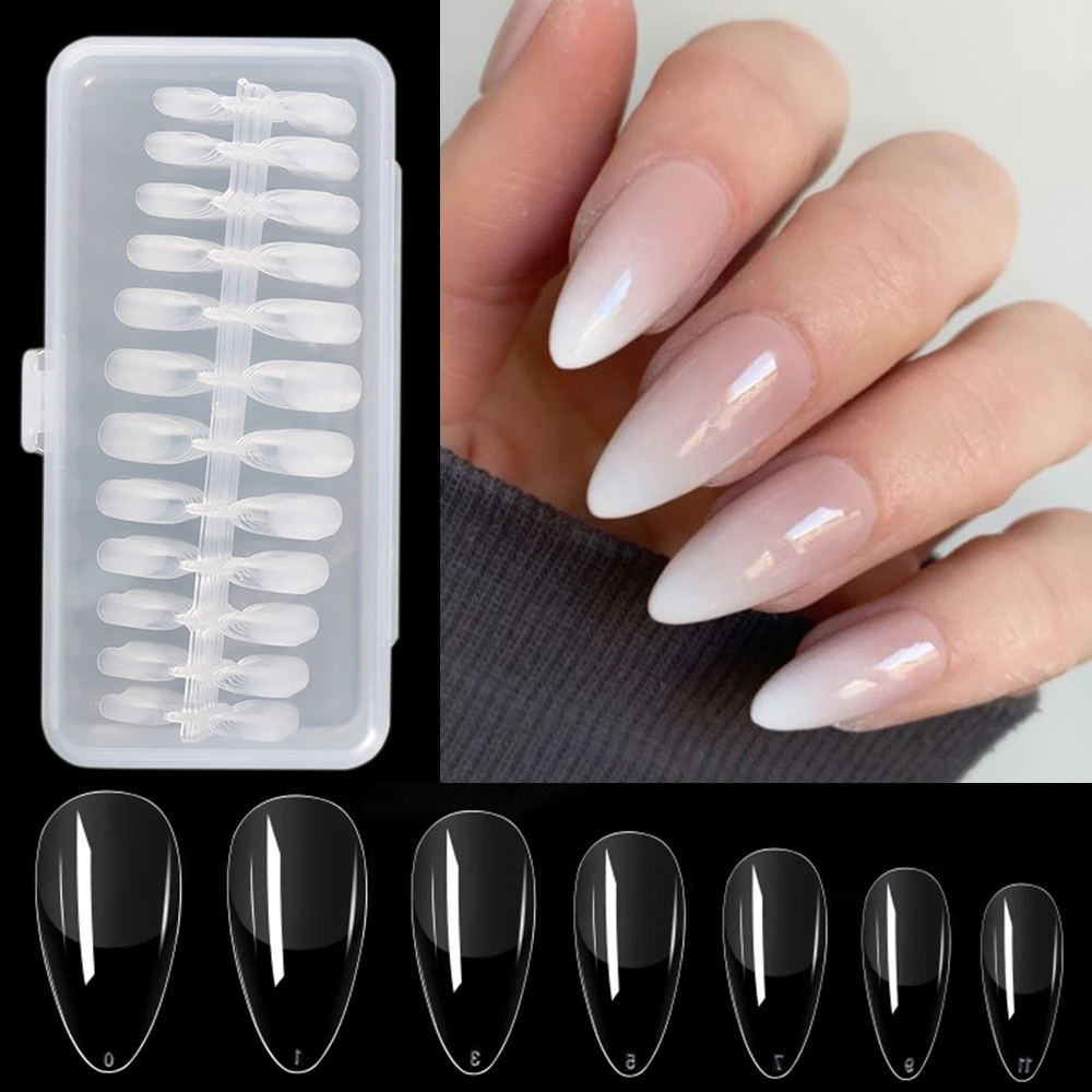 

240Pcs Extension False Nails Art Tips Semi-Frosted Clear Full Cover Almond Fake Nails Quick Building Forms Manicure Tools NTC05