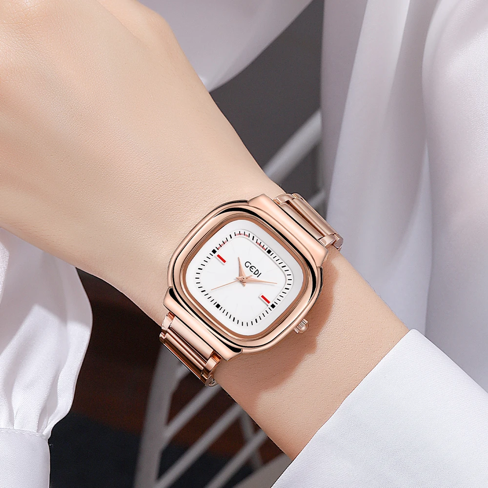 GEDI Ladies Sqaure Watch Women Fashion Luxury Waterproof Stainless Steel Quartz Wristwatch New Casual Formal Woman Dress Watches